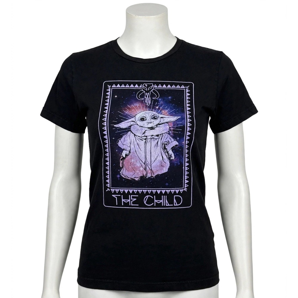 Star Wars "The Child" Grogu Graphic T-Shirt Black Women Small Mandalorian Disney